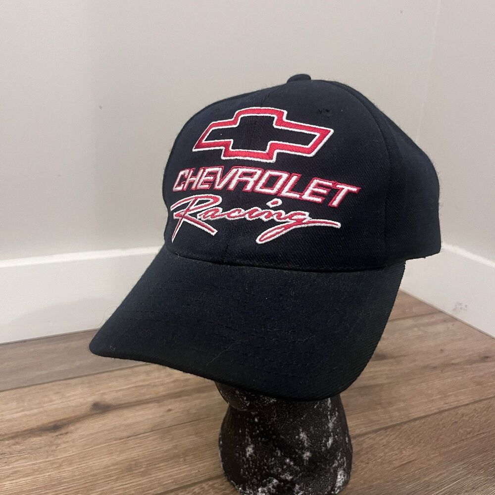 Vintage Chevrolet Racing Snapback Hat Cap Tultex Track Gear Black Red Wool Chevy